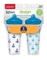 Playtex Baby Sipsters Stage 3 Spill-Proof, Leak-Proof, Break-Proof Spout Cup for Boys - Blue, Limited Edition, 9 Oz, 2 Count