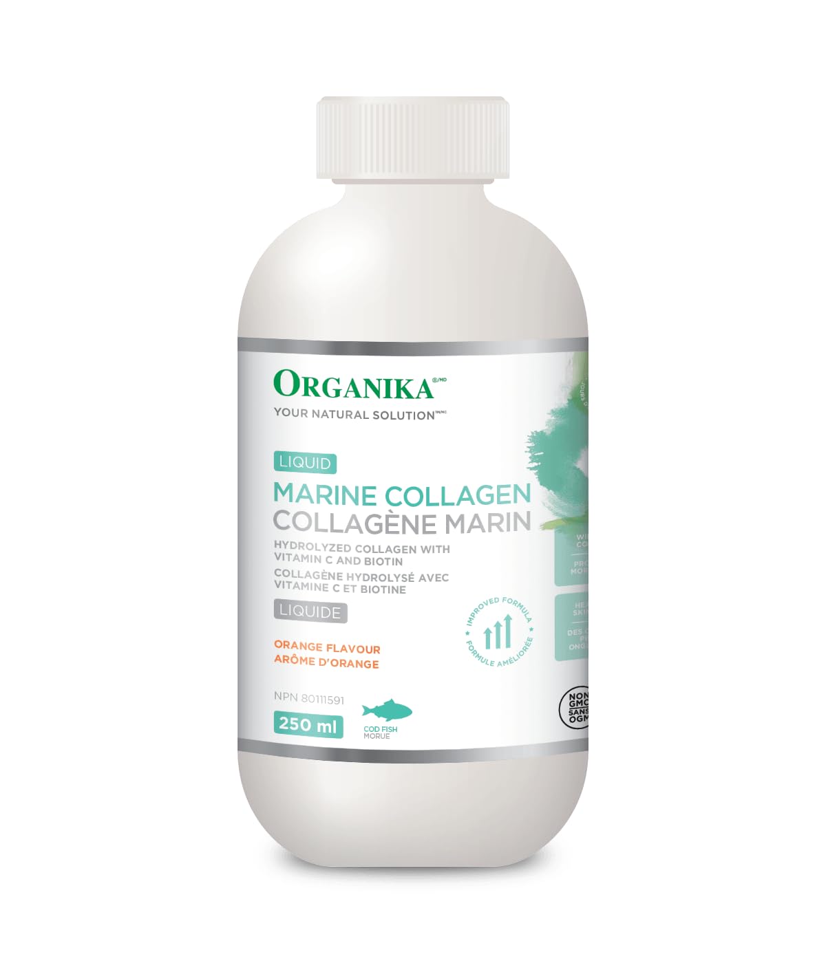 Organika Liquid Marine Collagen - with Added Vitamin C and Biotin - Orange Flavour- 250ml