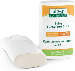 Aleva Naturals Baby Sunscreen Stick SPF 45+, Fragrance-Free, Natural Organic Ingredients, For Babies and Toddlers, Sensitive Skin, Broad Spectrum UVA/UVB Protection - 0.5 oz. /14 g