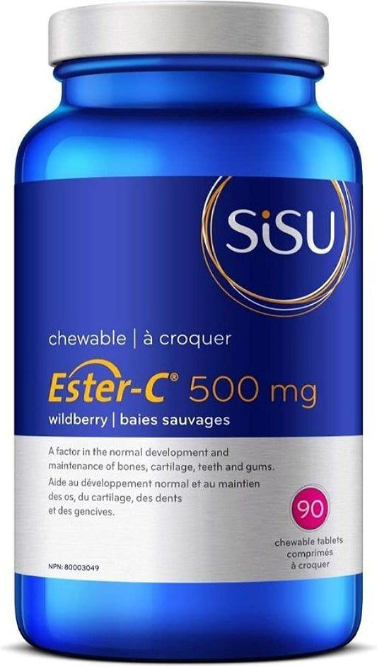 Sisu Ester-C 500mg Chewable Tablets, Berry, Naturally Sweetened Vitamin C with 24-hour Immune Support, Less Acidic, Better Absored & Rentained Than Other Forms of Vitamin C, Gluten Free & Vegan