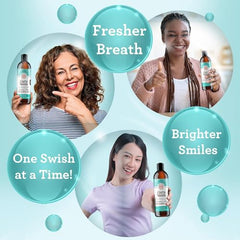 GuruNanda Coconut & Peppermint Oil Pulling (8 Fl.Oz) with Tongue Scraper - Alcohol Free Mouthwash for Fresh Breath, White Teeth & Healthy Teeth & Gums