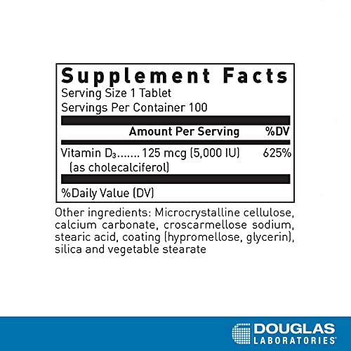 Douglas Laboratories Vitamin D (5,000 I.U.) | Vitamin D3 Supplement to Support Immune Health, Calcium Levels, and Bones* | 100 Tablets