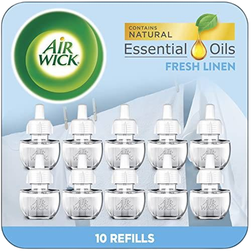 Air Wick Plug in Scented Oil Refill, 10ct, Fresh Linen, Air Freshener, Essential Oils, Eco Friendly Pack