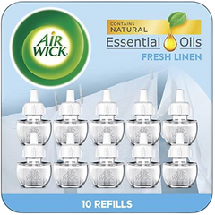 Air Wick Plug in Scented Oil Refill, 10ct, Fresh Linen, Air Freshener, Essential Oils, Eco Friendly Pack