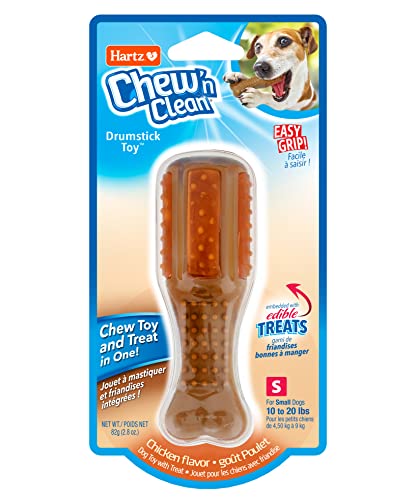 Hartz Chew ‘n Clean Chew Toy and Treat in One Chicken Flavored Drumstick Dog Toy, Small