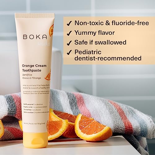 Boka Fluoride Free Toothpaste- Nano Hydroxyapatite, Remineralizing, Sensitive Teeth, Whitening- Dentist Recommended for Adult, Kids Oral Care- Orange Cream Flavor, 4oz (113g) 1Pk - US Manufactured