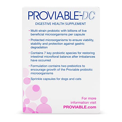 Proviable Digestive Health Supplement Multi-Strain Probiotics and Prebiotics for Cats and Dogs - With 7 Strains of Bacteria, 30 Capsules