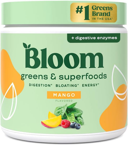 Bloom Nutrition Super Greens Powder Smoothie & Juice Mix - Probiotics for Digestive Health & Bloating Relief for Women, Digestive Enzymes with Superfoods Spirulina & Chlorella for Gut Health (Mango)