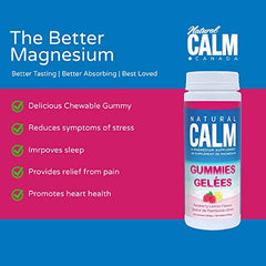 Natural Calm Magnesium Gummies (Raspberry Lemon Flavour), 120 Count - Chewable - Fast Absorbing - Relaxing - Vegan, Gluten-free, Ages 4 and up