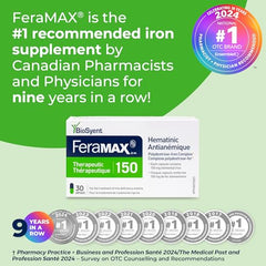 FeraMAX Pd Therapeutic 150 Iron Supplement - Once Daily High Dose Iron Supplement No.1 Recommended Treatment for Iron Deficiency Anemia - 150mg of Elemental Iron per Capsule, 30 Capsules