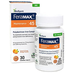 FeraMAX Pd Maintenance 45 Iron Supplement - Great Tasting Orange Flavor Iron Supplement for Prevention of Iron Deficiency - 45mg of Elemental Iron per Chewable Tablet