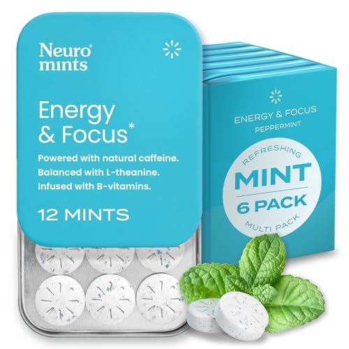 NeuroGum Energy Caffeine Mints (72 Pieces) - Sugar Free with L-theanine + Natural Caffeine + Vitamin B12 & B6 - Nootropic Energy & Focus Supplement for Women & Men - Keto & Vegan, Peppermint Flavor