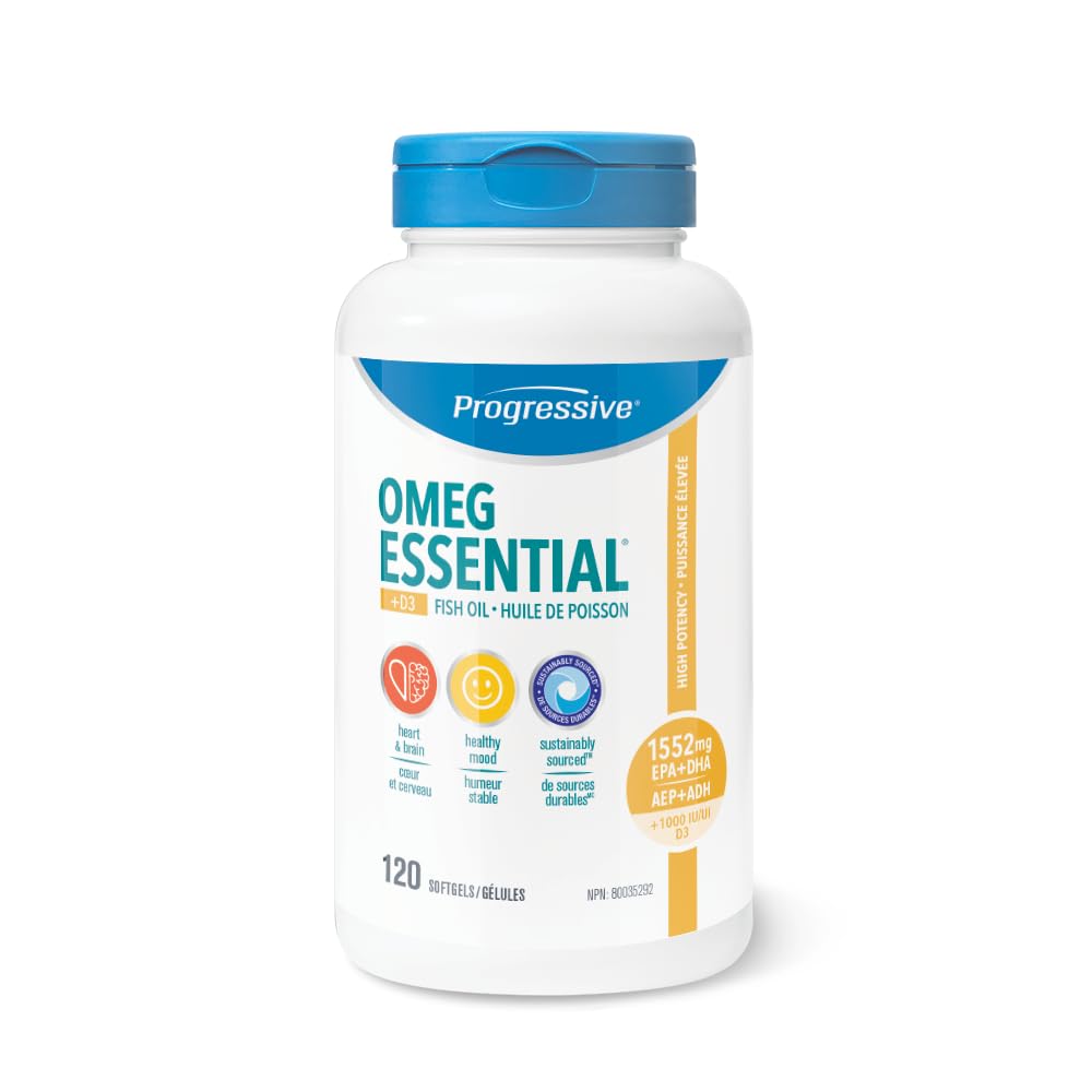 OmegEssential + Vitamin D Adult Fish Oil Supplement - 1,000 EPA + 550 DHA, 120 softgels | All natural, cold water, wild caught