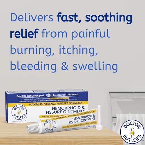 Doctor Butler’s Hemorrhoid & Fissure Ointment Cream with Lidocaine and Phenylephrine HCI for Fast Acting Relief of Pain, Swelling, Discomfort, and Itching (1 oz.)