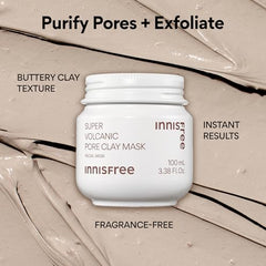 innisfree Super Volcanic Pore Clay Mask, Korean Pore Clearing Clay Mask with Volcanic Clusters and AHA