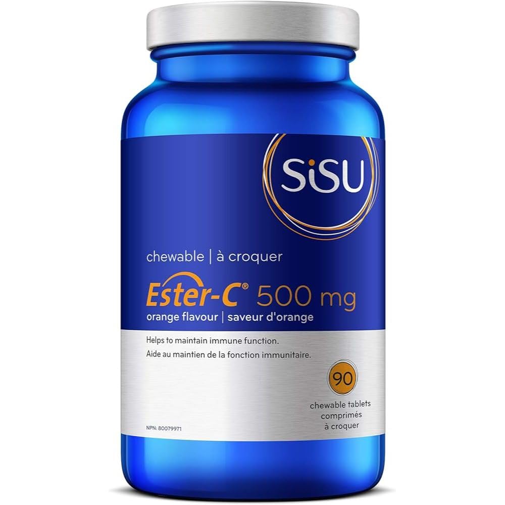 Sisu Ester-C 500mg Chewable Tablets, Orange, Naturally Sweetened Vitamin C with 24-hour Immune Support, Less Acidic, Better Absored & Rentained Than Other Forms of Vitamin C, Gluten Free & Vegan