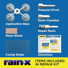 Rain-X 600001 Windshield Repair Kit - Quick And Easy Durable Resin Based Kit for Chips and Cracks, Good For Round Damage Below 1" In Diameter And Cracks Smaller Than 12" In Length, BLUE,YELLOW