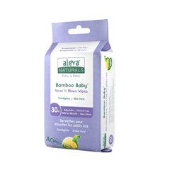 Aleva Naturals Bamboo Baby Nose 'n' Blows Wipes for Cleaning Stuffy Noses with Saline, Natural and Organic Formula, Extra Strong and Ultra-Soft, Biodegradable - 30 Count