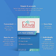 Utiva UTI Test Strips – Home Test Kit for Urinary Tract Infection – Clinically Accurate Results in 2 Minutes – Urine Test Strips for Women and Men, 3 Individual At Home UTI Tests