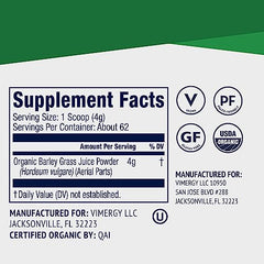 Vimergy Barley Grass Juice Powder, 62 Servings – Source of antioxidant - Contains Iron, Vitamin C, & Vitamin E – Non-GMO, Gluten-Free, Soy-Free, Vegan & Paleo – Daily Greens Booster (250g)