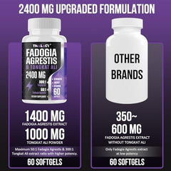 2400mg Fadogia Agrestis Tongkat Ali Supplement - Fadogia Agrestis 1400mg & Tongkat Ali 1000mg Ultra Blend, Maximum Strength, Muscle Mass & Athletic Performance, 60 Softgels