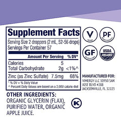 Vimergy Liquid Zinc, 57 Servings – Alcohol Free Zinc Sulfate – Maintains good health – Gluten-Free, Non-GMO, Kosher, Vegan & Paleo Friendly (115 ml)