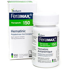 FeraMAX Pd Therapeutic 150 Iron Supplement - Once Daily High Dose Iron Supplement No.1 Recommended Treatment for Iron Deficiency Anemia - 150mg of Elemental Iron per Capsule, 100 Capsules