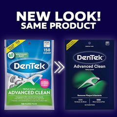 DenTek Triple Clean Advanced Clean Floss Picks, No Break & No Shred Floss, 150 Count, (Packaging May Vary)