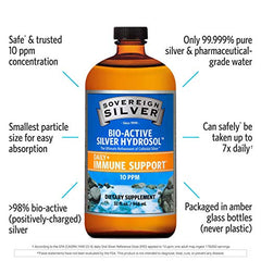 Sovereign Silver Bio-Active Silver Hydrosol for Immune Support - 10 ppm, 32oz (946mL) - Family Size