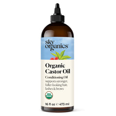 Sky Organics Organic Castor Oil, 100% Pure, Hexane Free, Cold-Pressed to Support Stronger, Fuller-Looking Hair, Eyelashes & Eyebrows,Good for Castor Packs, Navel Oiling, Carrier Oil Use, 16 fl oz