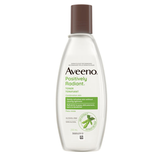 Aveeno Positively Radiant Toner, Toned Skin, Soy, Smooth Skin, Skin Care Routine, Non Comedogenic, Bottle, 200mL, Pack of 1