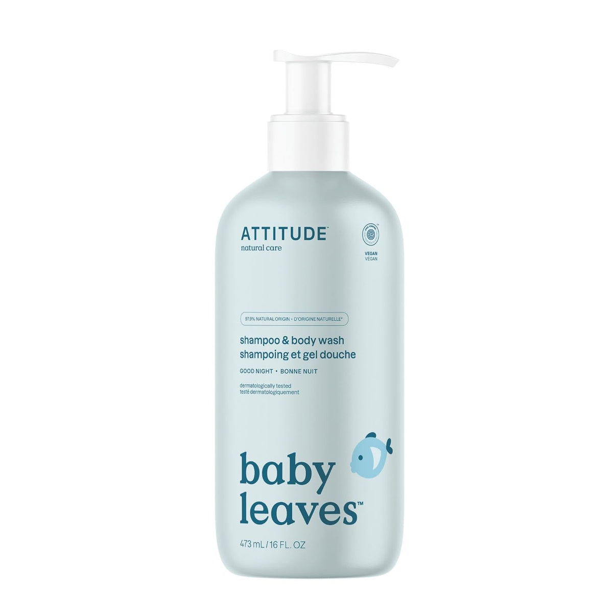 ATTITUDE Baby 2-in-1 Shampoo and Body Wash, EWG Verified, Dermatologically Tested, Vegan, Sweet Apple, 473 mL