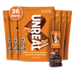 Unreal Multi-Serve Bags - Dark Chocolate Caramel Peanut Nougat Bars 6 x 94g