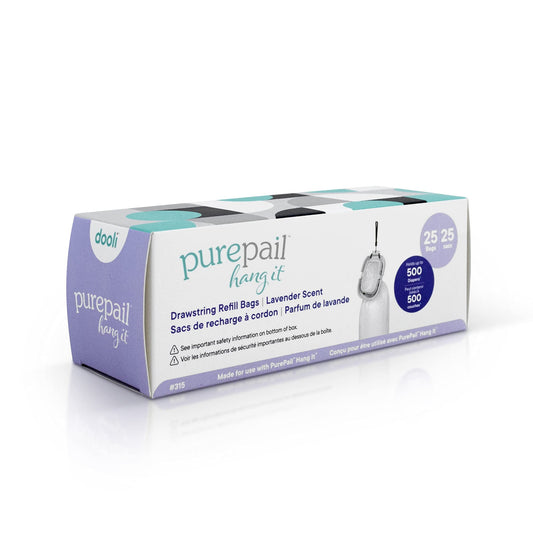 PurePail Hang It Odor-Trapping Diaper Disposal Bags — 25 Bags — Lavender Scent — Holds up to 500 Newborn Diapers — Traps and Neutralizes Odors with a Light Lavender Scent — Fits PurePail Hang It