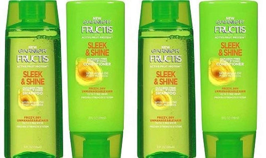 Garnier Fructis Sleek & Shine 2 Shampoo + 2 Conditioner 3 oz Travel Personal Size