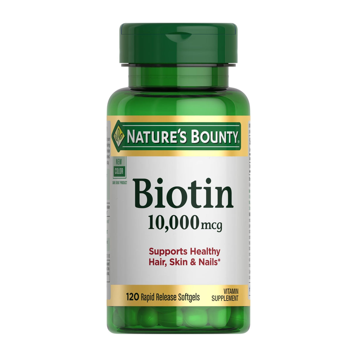 Nature's Bounty Biotin, Supports Healthy Hair, Skin and Nails, 10,000 mcg, Rapid Release Softgels, 120 Ct