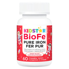 KidStar Nutrients BioFe Pure Iron Chewables, Sweet Blast, No Sugar, Sweetened with Xylitol, 60 Chewable Tablets