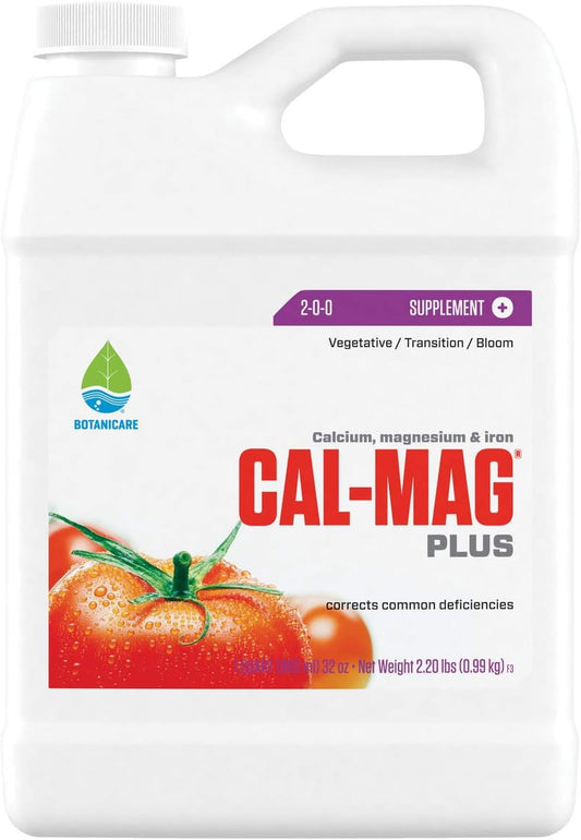 Botanicare Cal-Mag Plus, A Calcium, Magnesium, And Iron Plant Supplement, Corrects Common Plant Deficiencies, Add To Water Or Use As A Spray, 2-0-0 NPK, Quart