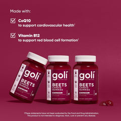 Goli Beets Cardio Gummies - 60 Count - CoQ10 & Beet Root Extract - Gluten-Free, Vegan, Non-GMO, and Gelatin-Free. Nature’s Great Superfood