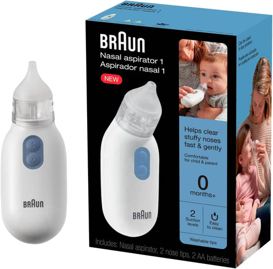 Braun Nasal aspirator 1 | Mucus Remover | Blocked Nose Relief | Electric Suction Power | Two Suction Levels | Newborn, Baby, and Child Friendly | Dishwasher Safe | BNA100EU