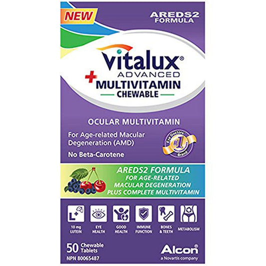 VITALUX® Advanced Plus Multivitamin, Chewable Ocular Multivitamin, Age-Related Macular Degeneration Supplement with AREDS 2, AMD, 50 Tablets