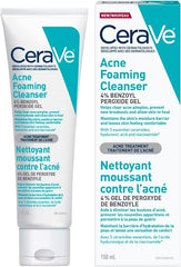 CeraVe 4% Benzoyl Peroxide ACNE Treatment Foaming Cleanser Face & Body Wash, with Hyaluronic Acid and Niacinamide. Helps Clear Acne Pimples and prevent breakouts. Gentle Gel, Fragrance-Free, 150ML