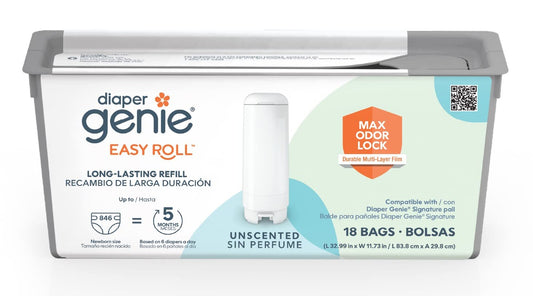 Diaper Genie Easy Roll Refill with 18 Bags - for the Diaper Genie Signature and Platinum pails | Lasts Up to 5 Months or Holds Up to 846 newborn Diapers Per Refill blue 1 Count