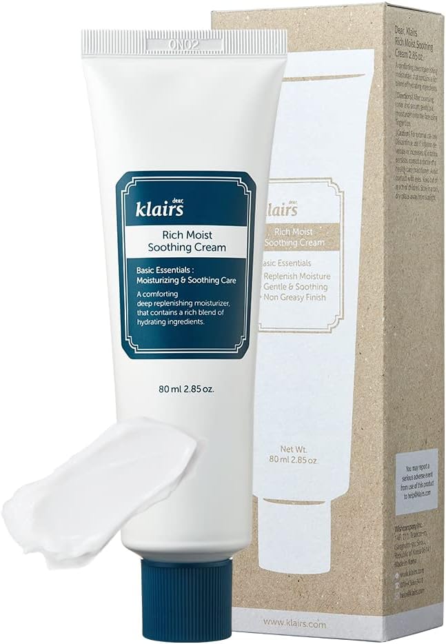 Dear,Klairs Rich Moist Soothing Cream, Korean Facial Moisturizer for Dry, Soothing, Comfortable for Sensitive skin, Hypoallergenic, Hydrating, Ceramide, K-Beauty (2.85 oz (80ml))