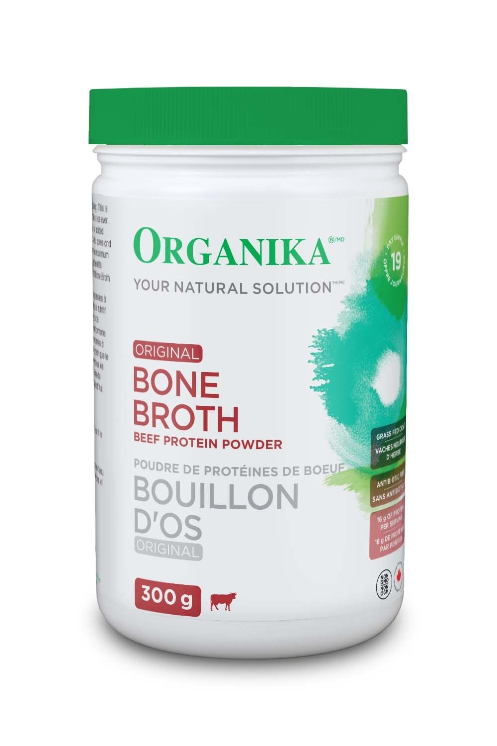 Organika Beef Bone Broth Powder- Grass-Fed and Pasture Raised Cows- Keto Friendly, High Protein and Mineral Content- 300g