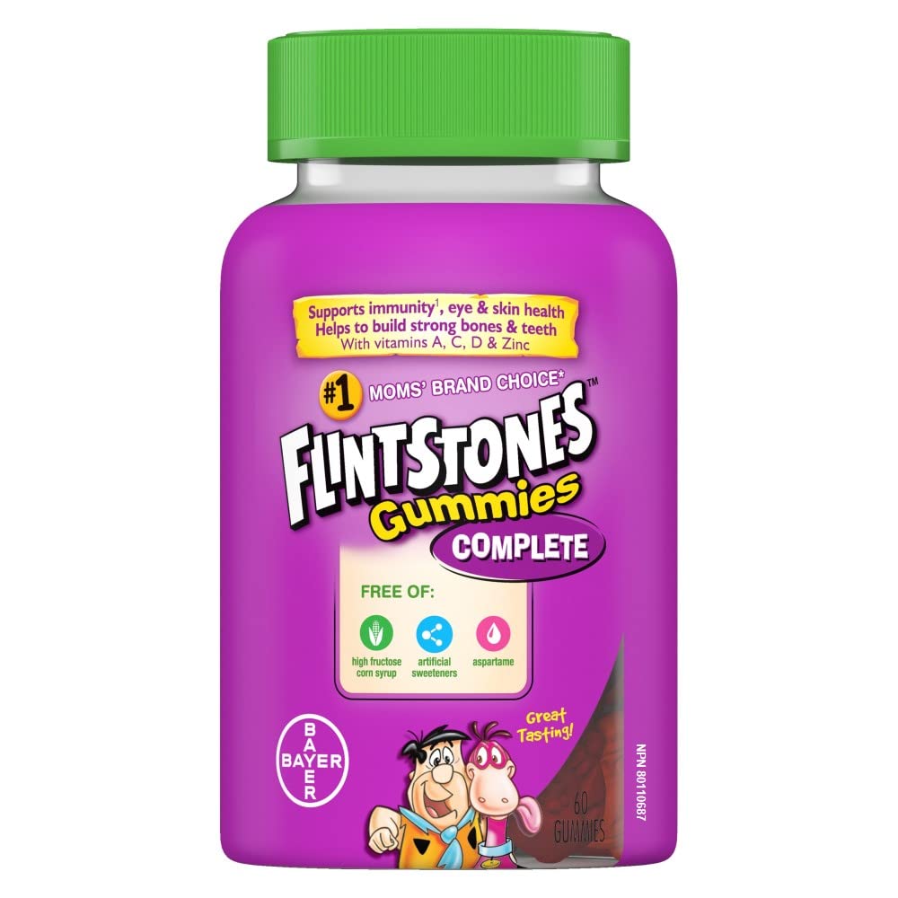 FLINTSTONES Complete Kids Multivitamin Gummies - Multivitamins for Kids, Kids Multivitamin Gummy Helps Maintain Good Health, Free of Artificial Sweeteners, Free of Aspartame, Free of Synthetic FD&C Dyes, 60 Gummies