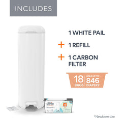 Diaper Genie Platinum Diaper Pail, White - Made in Durable Stainless Steel and Includes 1 Easy Roll Refill with 18 bags