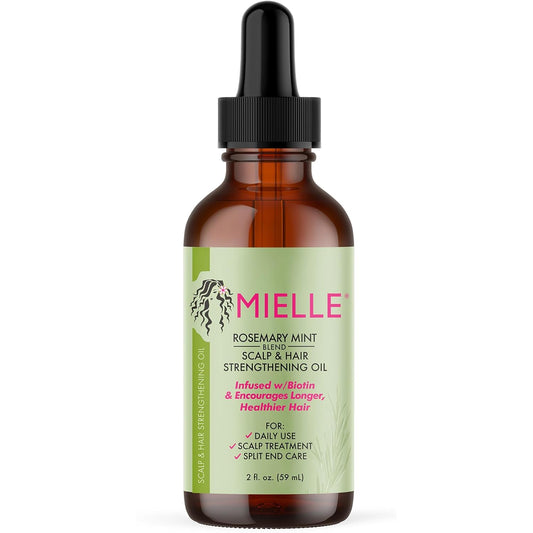 Mielle Organics Rosemary Mint Scalp & Hair Strengthening Oil With Biotin & Essential Oils, Nourishing Treatment for Split Ends and Dry Scalp for All Hair Types, 2-Fluid Ounces