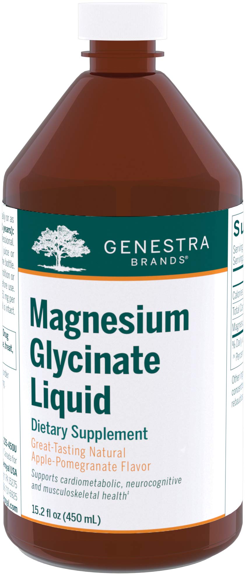 Genestra Brands Magnesium Glycinate Liquid | Supports Normal Muscle Function and Helps Metabolize Carbs and Proteins | 15.2 Fl Oz | Apple Pomegranate Flavor