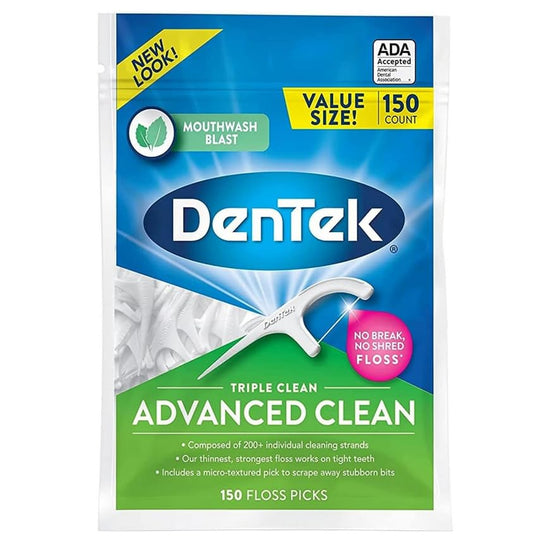 DenTek Triple Clean Advanced Clean Floss Picks, No Break & No Shred Floss, 150 Count, (Packaging May Vary)